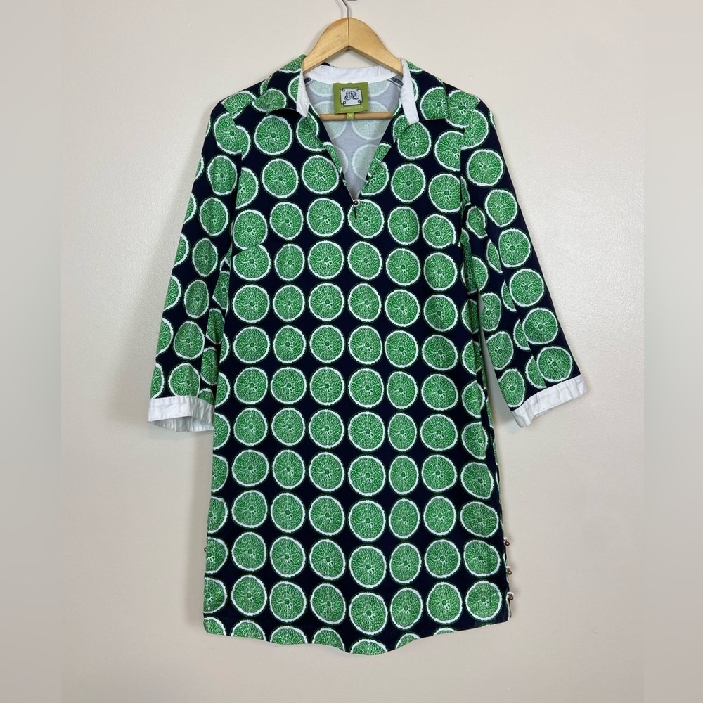 Elizabeth McKay Lime Print Tunic Dress Size 8 Citrus Retro Preppy Resortwear - Picture 2 of 10